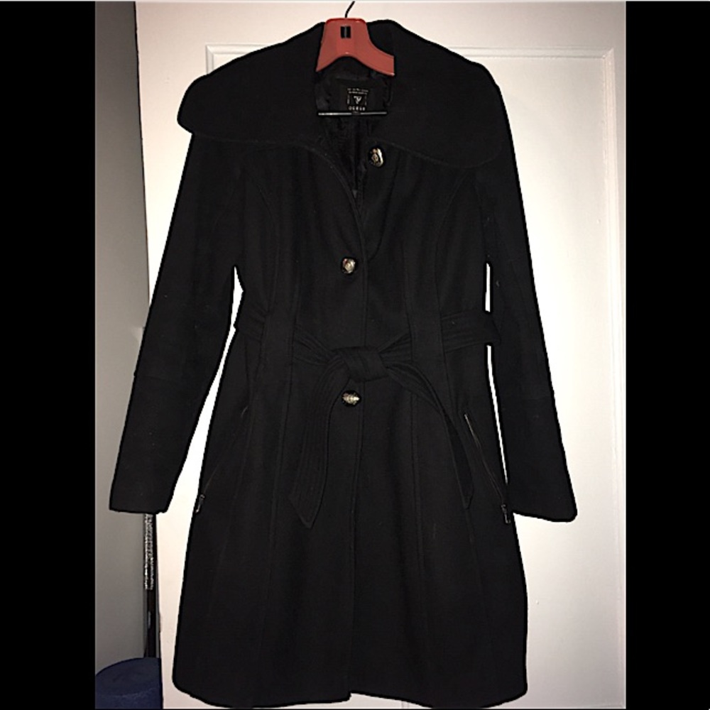Guess Peacoat Wool Blend tie up midi coat